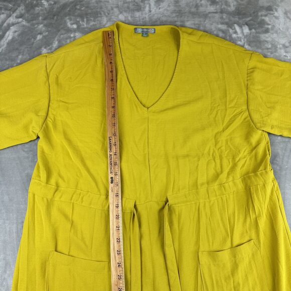Good Luck Gem Oversized Dress Women's XL Mustard Yellow Tie Front Pockets (0726) - Picture 11 of 12